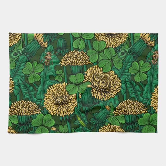 Grönt och gult kökshandduk (Horisontell)