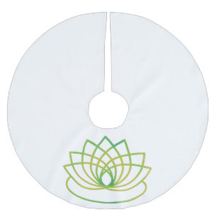 Grönt och Gult Lotus Flower Julgransmatta Borstad Polyester