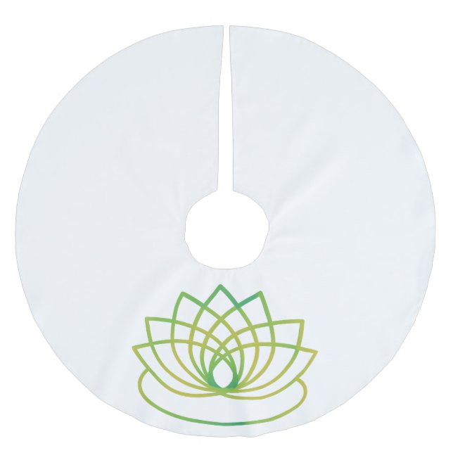 Grönt och Gult Lotus Flower Julgransmatta Borstad Polyester (Framsidan)