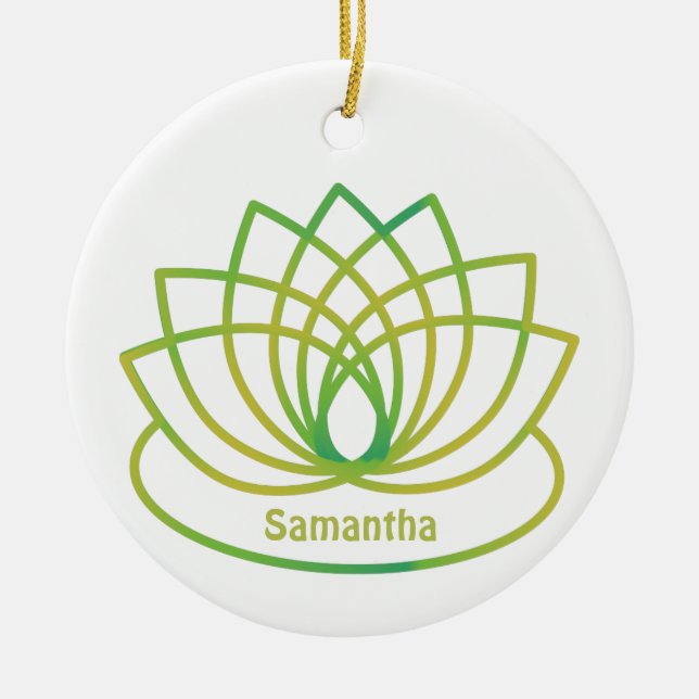 Grönt och Gult Lotus Flower Julgransprydnad Keramik (Framsidan)