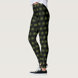 Grönt och Gult Lotus Flower Leggings