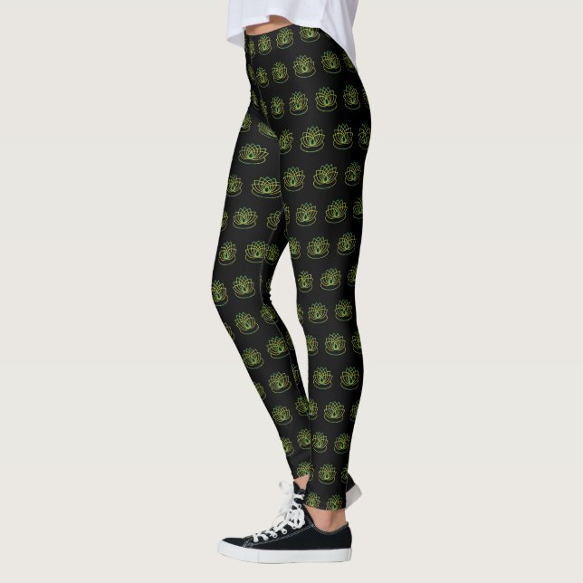 Grönt och Gult Lotus Flower Leggings (Vänster)