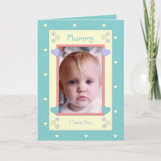 Grönt och gult med fotofödelsedag kort (Framsida)