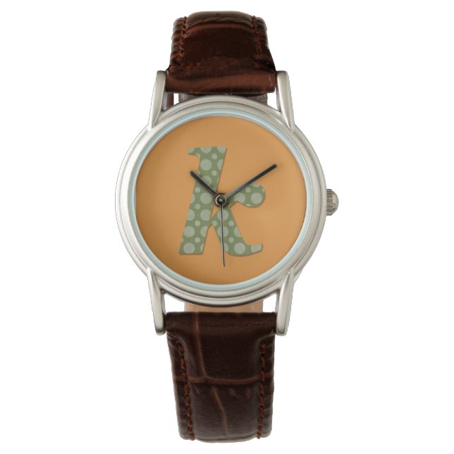 Grönt och Gult Monogram Brev K Watch Armbandsur (Framsida)