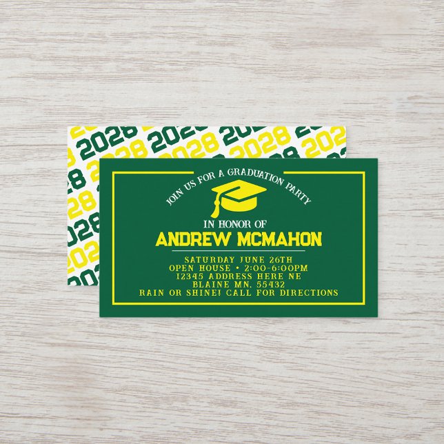 Grönt och Gult Studenten Mini Studenten Inbjudan (Green & Yellow Mini Graduation Invites for Friends, Team Mates or as Inserts!)