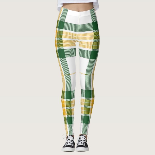 Grönt och gult tartan Leggings (Framsida)