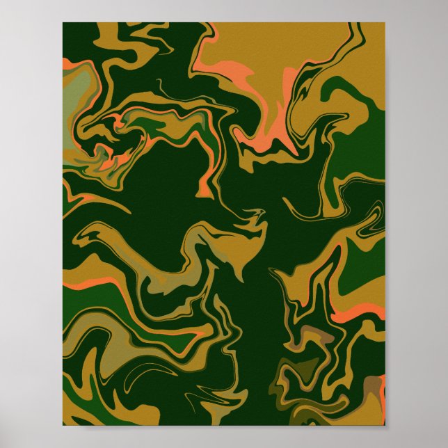 Grönt och gyllene brun Abstrakt Poster (Framsidan)
