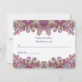 Grönt och hallon Damaskbröllopsplatskort Inbjudningar