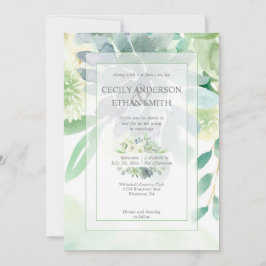 Grönt och indigo Succulents White Flowers Bröllop Inbjudningar