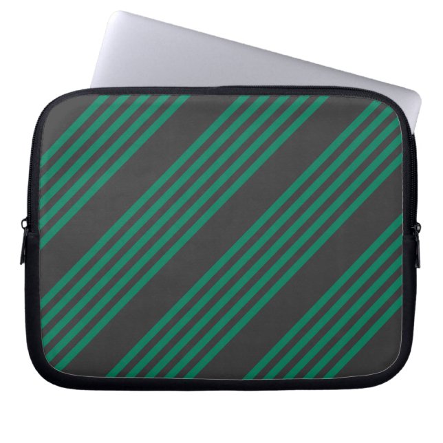 Grönt och kolfiber i rand mönster laptop fodral (Framsidan)