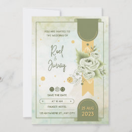 Grönt och krämfärgat blomsterakvafärg inbjudningar