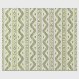Grönt och krämfärgat ikat-inslagspapper, vävd rand presentpapper