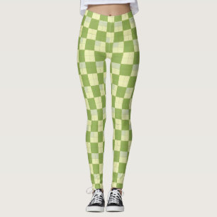Grönt och krämfärgat rutigt kakelmönster leggings
