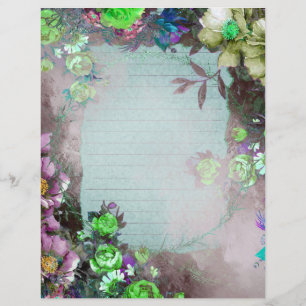Grönt och lavendelfärgat blomster ram skrapbok pap