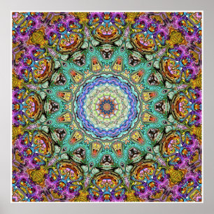 Grönt och Lila Abstrakt Mandala Poster