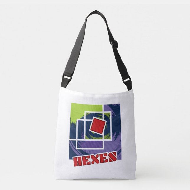 Grönt och Lila Abstrakt Rebel-fyrkanter med hexor Axelväska (Framsida)