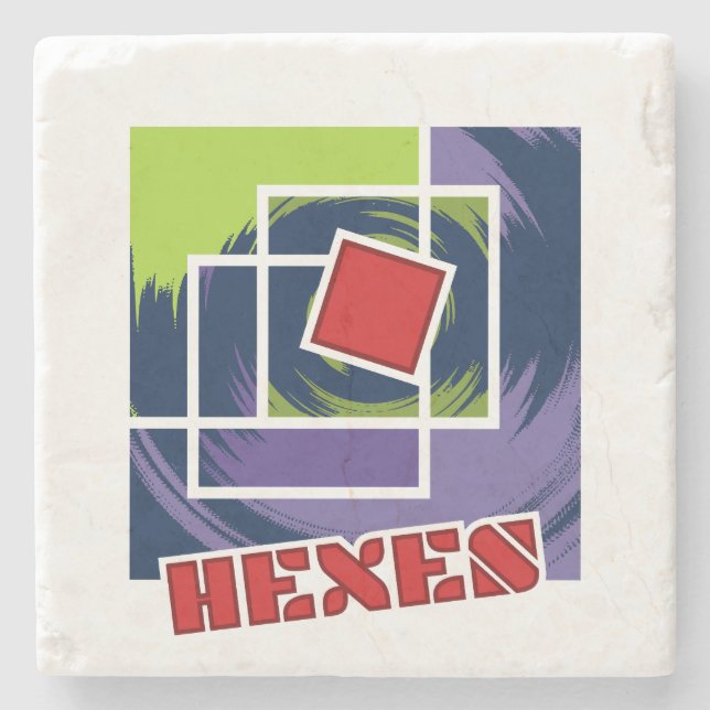 Grönt och Lila Abstrakt Rebel-fyrkanter med hexor Stenunderlägg (Framsidan)