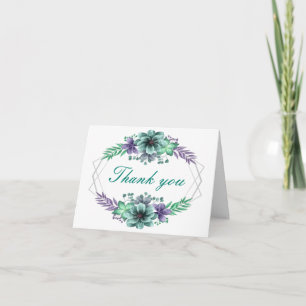 Grönt Och Lila Akvarell Blommig Tacksamhetskort Tack Kort