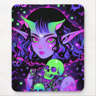 Grönt och Lila Alien Elf Anime Girl Musmatta