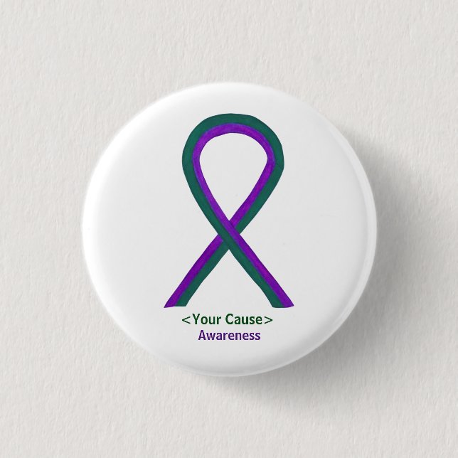 Grönt- och Lila Awareness Ribbon Pin-knappar Knapp (Framsida)