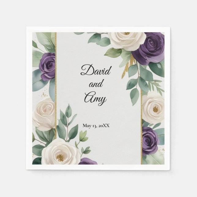 Grönt och Lila Blommigt bröllop napkin Pappersservett (Framsidan)