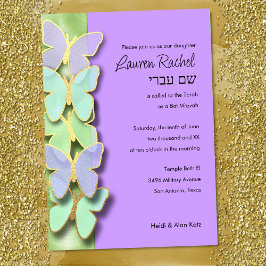 Grönt och Lila Butterfly Gräns Bat mitzvah Inbjudningar