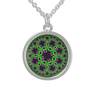 Grönt och Lila Fantasy Flower Sphere necklace Sterling Silver Halsband