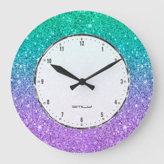 Grönt och lila faux glitter stor klocka