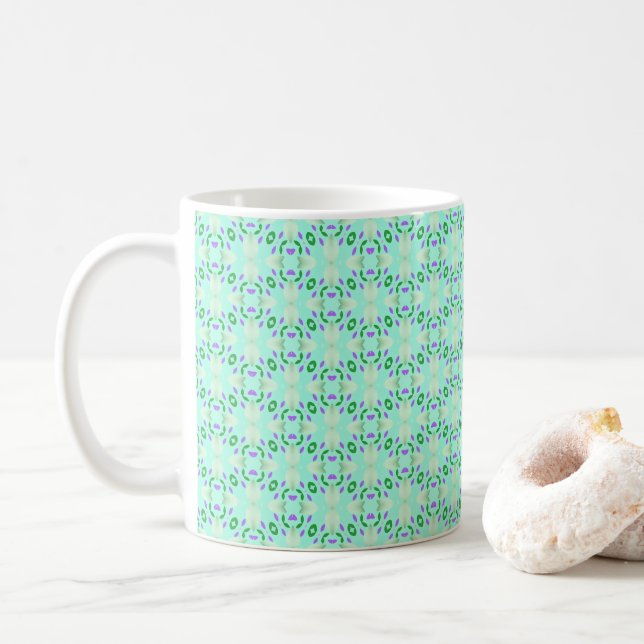 Grönt och Lila Geometric Flower Petals Kaffemugg (Med munk)