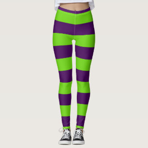 Grönt och Lila Halloween Rand Leggings