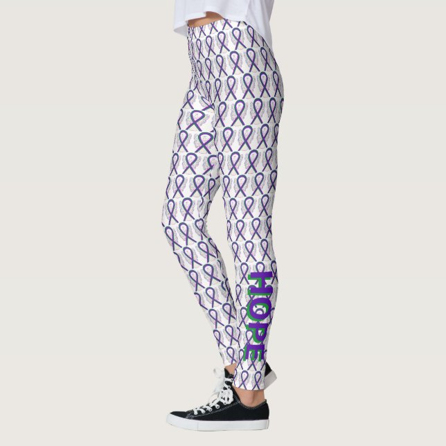 Grönt och Lila Medvetenhet Ribbon Angel Leggings (Vänster)