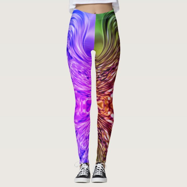 Grönt och Lila Neon Abstrakt Art. Leggings (Framsida)