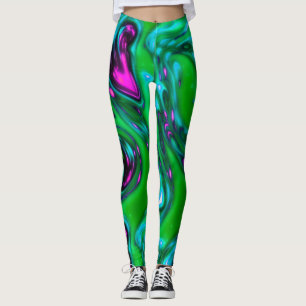 Grönt och Lila Neon Abstrakt Art Leging Leggings