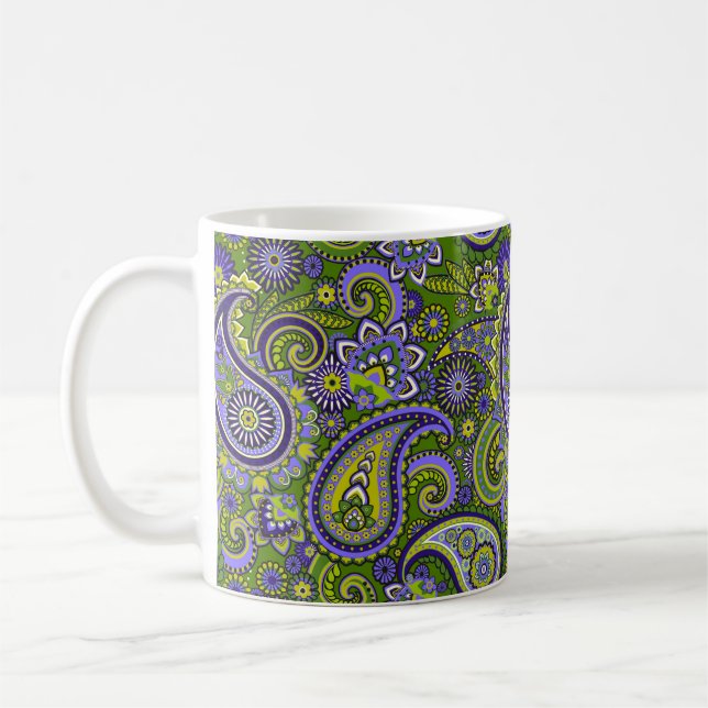 Grönt och Lila Paisley Kaffemugg (Vänster)