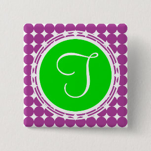 Grönt och Lila Polka Dot Monogram Knapp