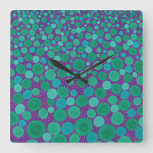 Grönt och Lila Spoted Wall Clock Fyrkantig Klocka