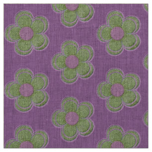 Grönt och Lila Stora texturerade blommor Tyg
