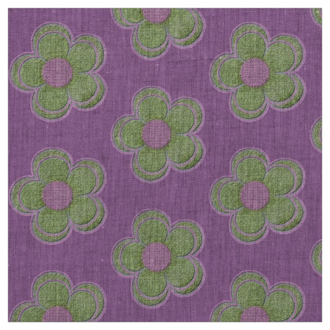 Grönt och Lila Stora texturerade blommor Tyg (Provkarta)