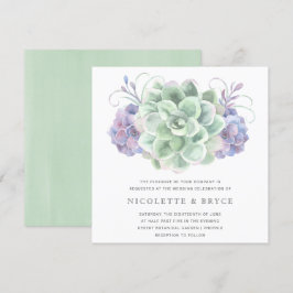Grönt och Lila Succulent Bouquet Square Bröllop Inbjudningar