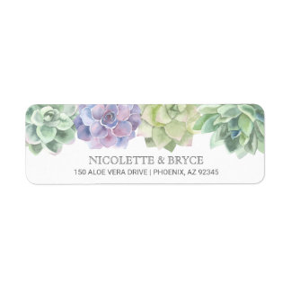 Grönt och Lila Succulents Bröllop Returadress Etikett