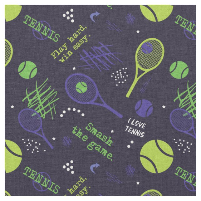💚 Grönt och 💜 lila tennis mönster, anpassningsba Tyg (Närbild)