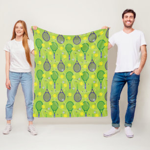 💚 Grönt och lila tennis racket mönster Fleecefilt