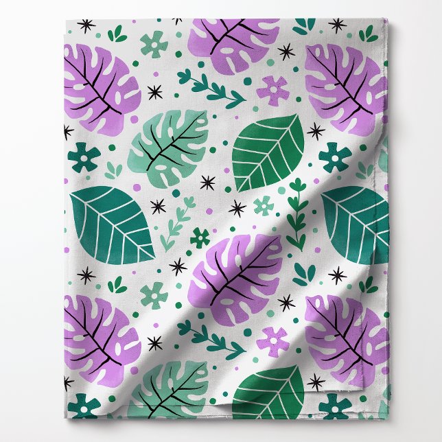 Grönt och lila tropiskt Monstera-bladsmönster Tyg (Skapare uppladdad)