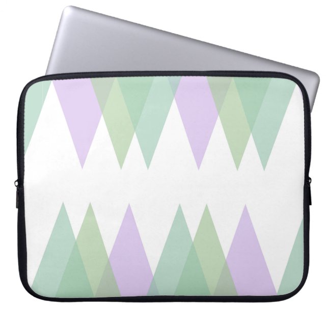 Grönt och lilaska trianglar laptop fodral (Framsidan)