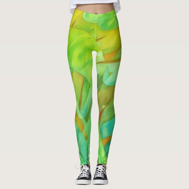 Grönt- och Lime Artsy Leggings (Framsida)