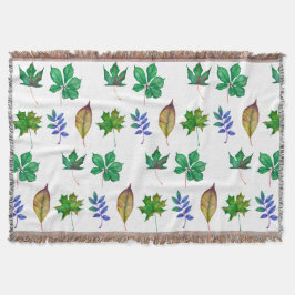 Grönt och Löv för blå vattenfärg Filt