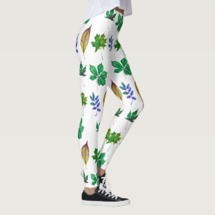 Grönt och Löv för blå vattenfärg Leggings