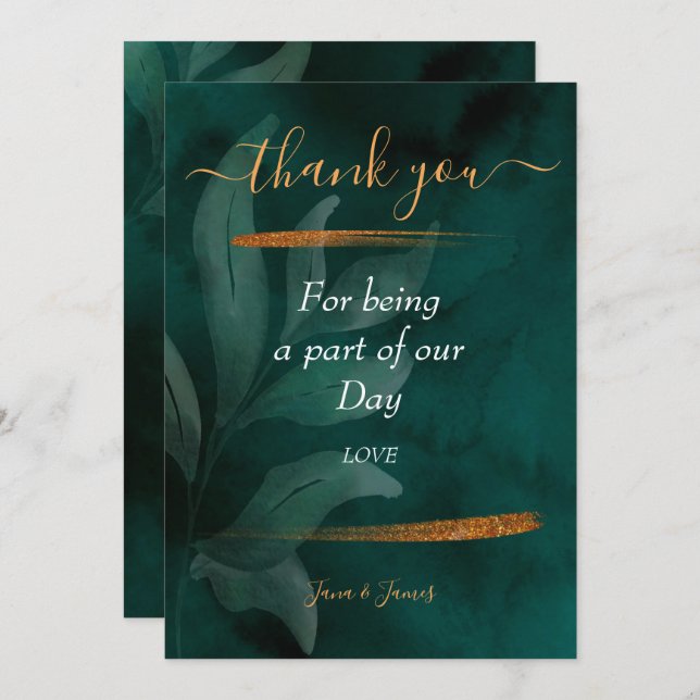 grönt och löv tack för modern emerald inbjudningar (Fram/baksida)