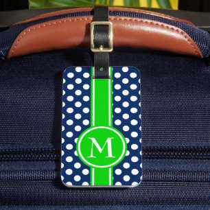 Grönt och marinblått prickigt monogram bagagebricka