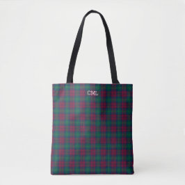 Grönt och Maroon Play Lindsay Tartan Monogram Tygkasse